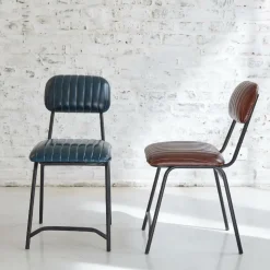 Made in Meubles Chaise<Chaise en cuir marron Dinner (lot de 2)