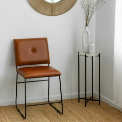 Made in Meubles Chaise<Chaise en cuir marron et métal noir Arthur (lot de 2)