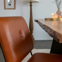 Made in Meubles Chaise<Chaise en cuir marron et métal noir Arthur (lot de 2)