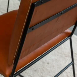 Made in Meubles Chaise<Chaise en cuir marron et métal noir Arthur (lot de 2)