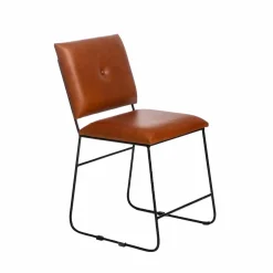 Made in Meubles Chaise<Chaise en cuir marron et métal noir Arthur (lot de 2)