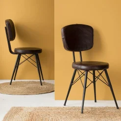 Made in Meubles Chaise<Chaise en cuir marron foncé Pharell (lot de 2)