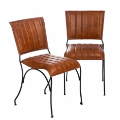 Made in Meubles Chaise<Chaise en cuir marron Nuria (lot de 2)