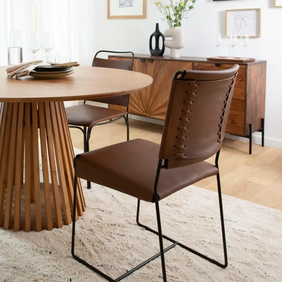 Made in Meubles Chaise<Chaise en cuir marron Valéria (lot de 2)