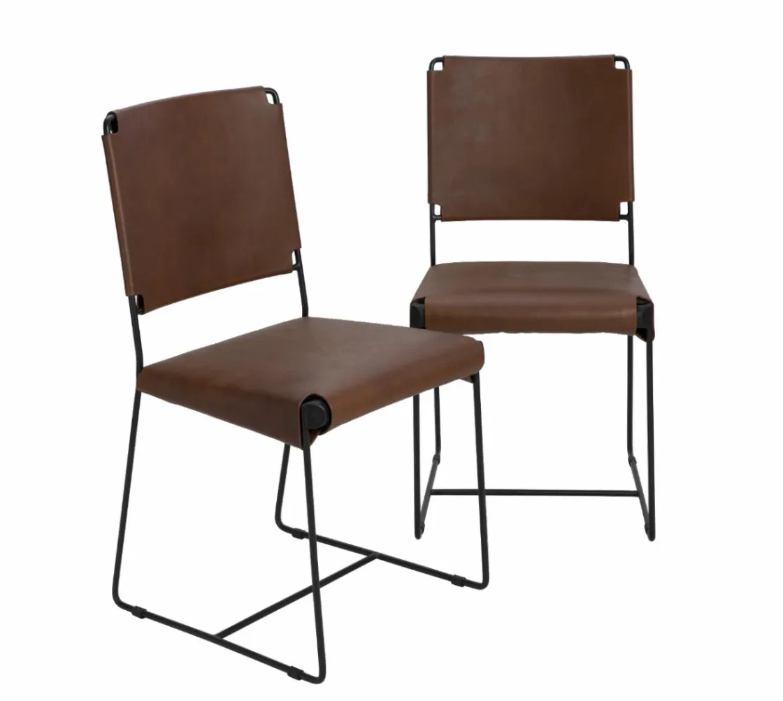Made in Meubles Chaise<Chaise en cuir marron Valéria (lot de 2)