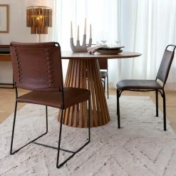 Made in Meubles Chaise<Chaise en cuir marron Valéria (lot de 2)