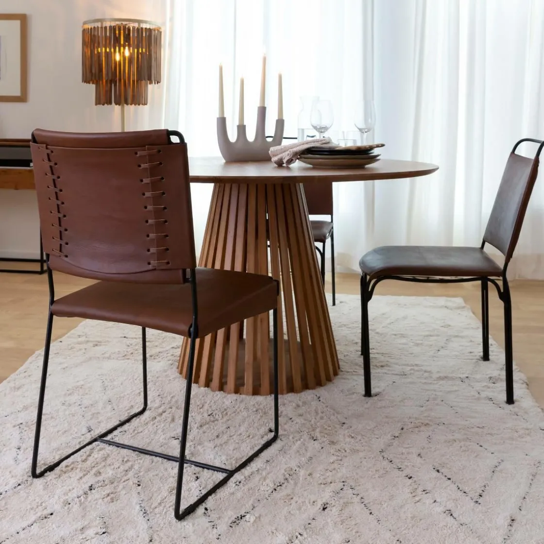 Made in Meubles Chaise<Chaise en cuir marron Valéria (lot de 2)