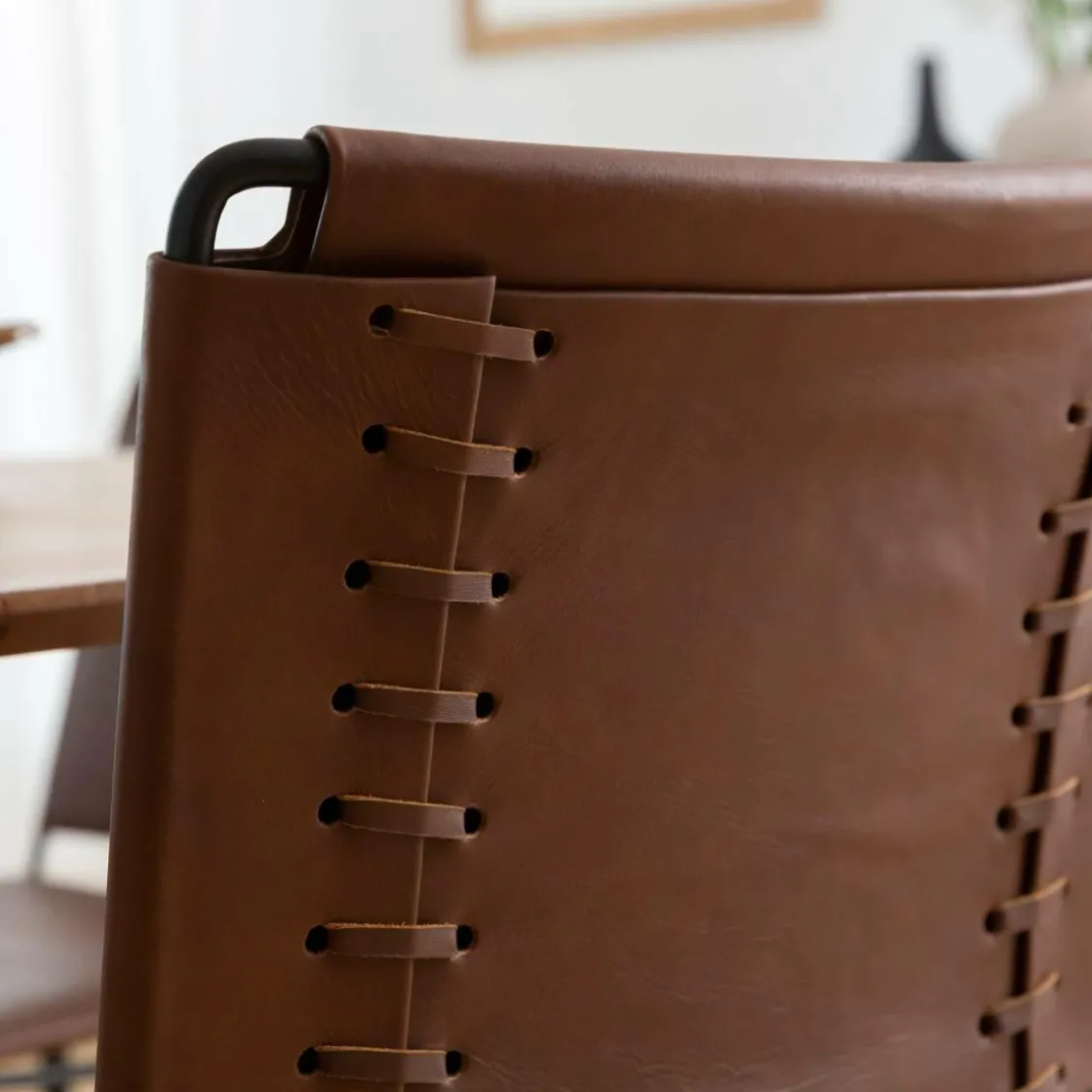 Made in Meubles Chaise<Chaise en cuir marron Valéria (lot de 2)