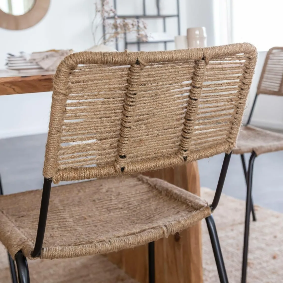 Made in Meubles Chaise<Chaise en métal et corde beige Emilia (lot de 2)