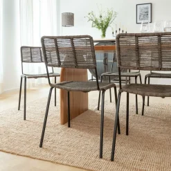 Made in Meubles Chaise<Chaise en métal et corde grise Emilia (lot de 2)