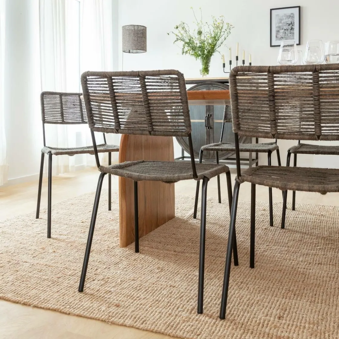 Made in Meubles Chaise<Chaise en métal et corde grise Emilia (lot de 2)