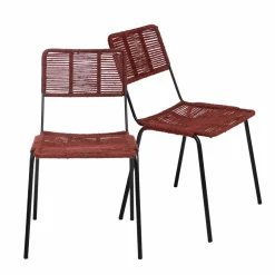 Made in Meubles Chaise<Chaise en métal et corde rouge Emilia (lot de 2)