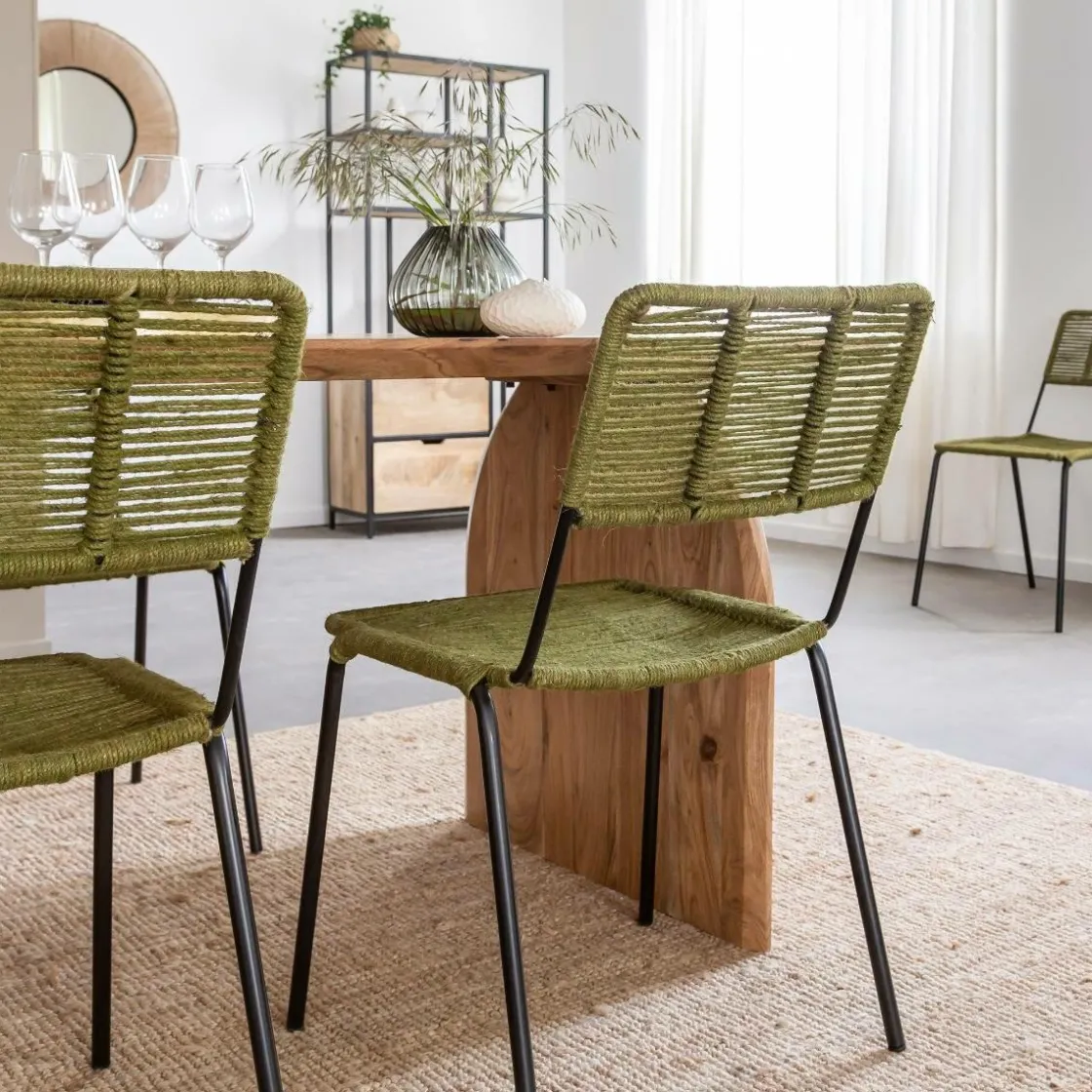 Made in Meubles Chaise<Chaise en métal et corde verte Emilia (lot de 2)