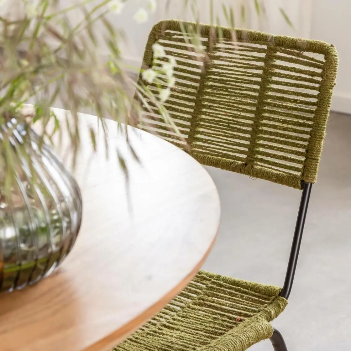 Made in Meubles Chaise<Chaise en métal et corde verte Emilia (lot de 2)