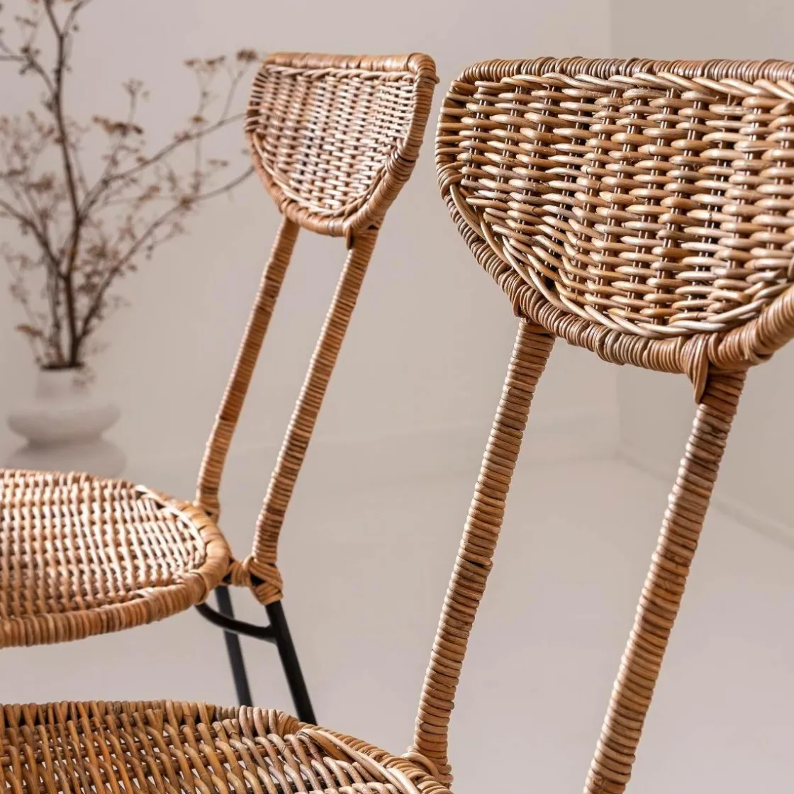 Made in Meubles Chaise<Chaise en rotin et en métal Leila (lot de 2)