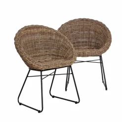 Made in Meubles Chaise<Chaise en rotin et métal Amael (lot de 2)