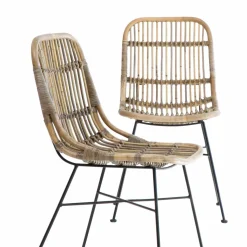 Made in Meubles Chaise<Chaise en rotin et métal Rattan (lot de 2)