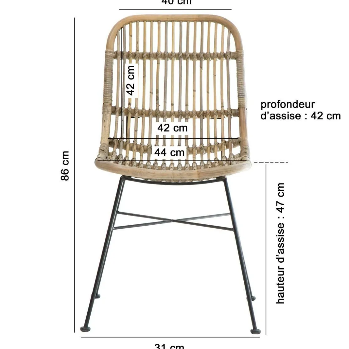 Made in Meubles Chaise<Chaise en rotin et métal Rattan (lot de 2)