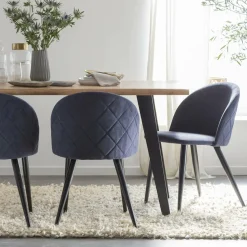 Made in Meubles Chaise<Chaise en tissu bleu marine et métal Jasmine (lot de 2)