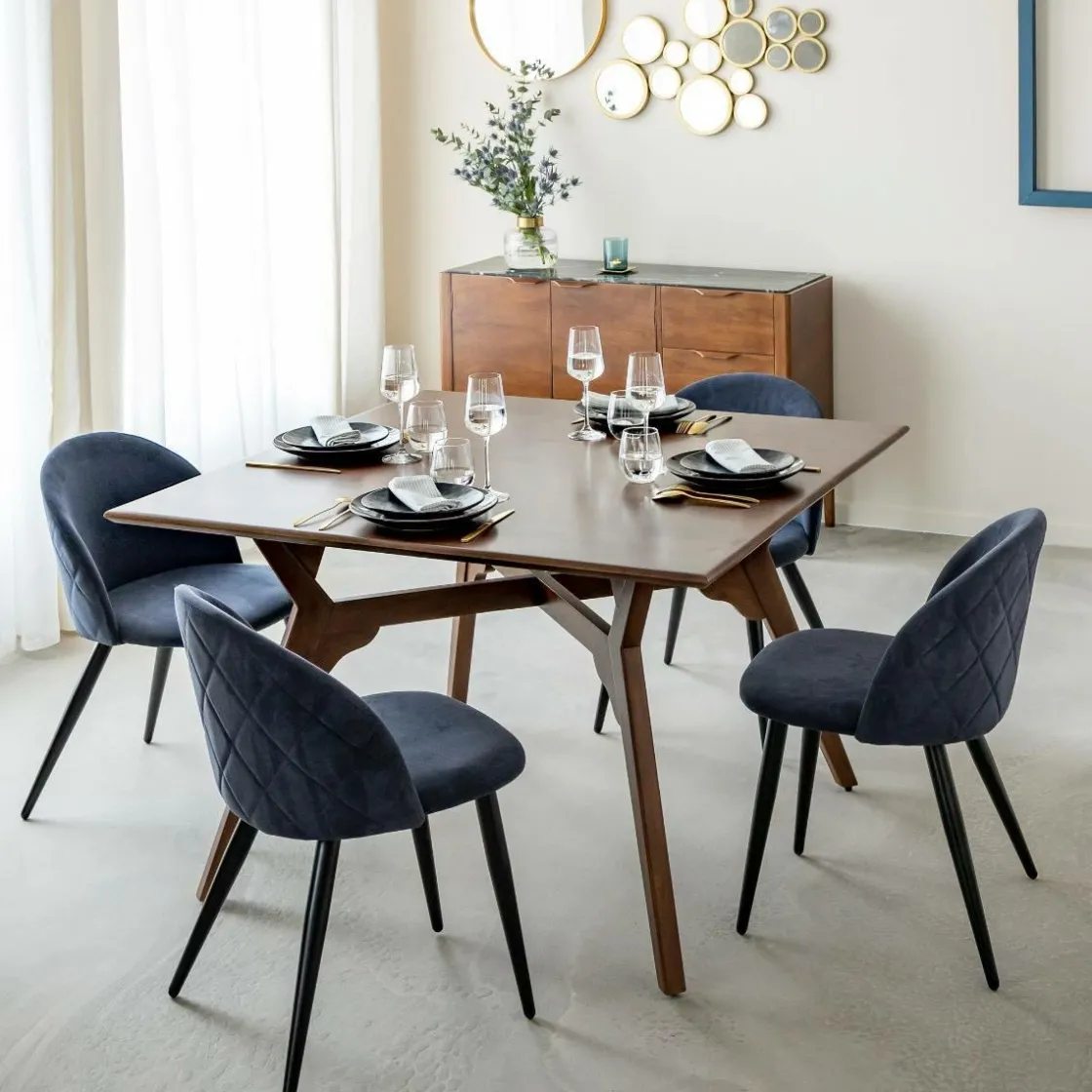 Made in Meubles Chaise<Chaise en tissu bleu marine et métal Jasmine (lot de 2)