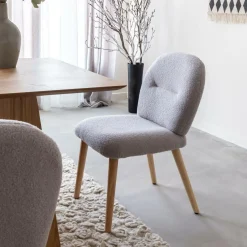 Made in Meubles Chaise<Chaise en tissu bouclette grise Ayse (lot de 2)