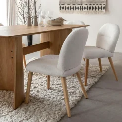 Made in Meubles Chaise<Chaise en tissu bouclette blanche Ayse (lot de 2)