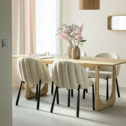 Made in Meubles Chaise<Chaise en tissu écru et pieds en métal Ondine (lot de 2)