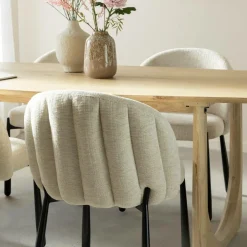 Made in Meubles Chaise<Chaise en tissu écru et pieds en métal Ondine (lot de 2)