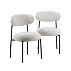 Made in Meubles Chaise<Chaise en tissu écru et pieds en métal noir Janis (lot de 2)