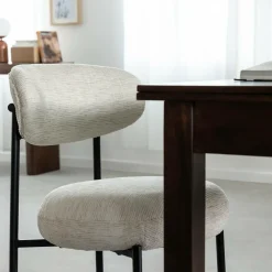 Made in Meubles Chaise<Chaise en tissu écru et pieds en métal noir Janis (lot de 2)