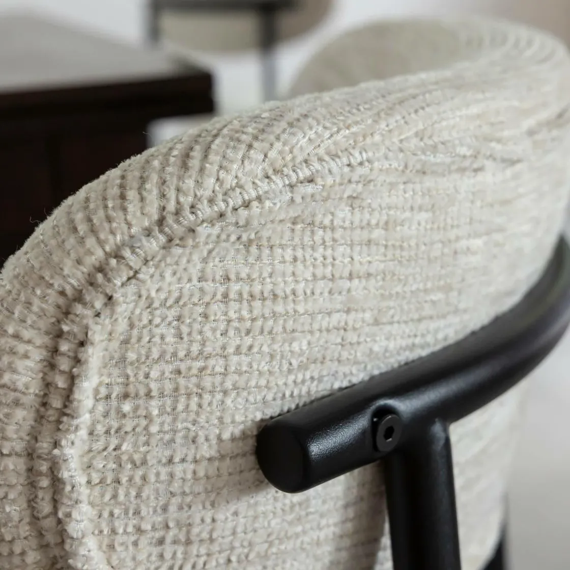 Made in Meubles Chaise<Chaise en tissu écru et pieds en métal noir Janis (lot de 2)