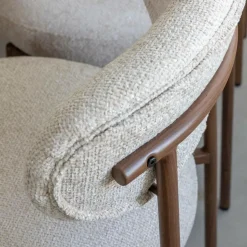 Made in Meubles Chaise<Chaise en tissu écru et pieds en métal effet bois Janis (lot de 2)