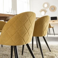 Made in Meubles Chaise<Chaise en tissu jaune moutarde et métal Jasmine (lot de 2)