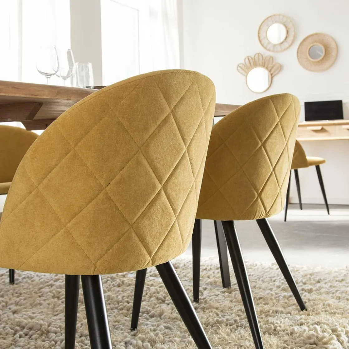 Made in Meubles Chaise<Chaise en tissu jaune moutarde et métal Jasmine (lot de 2)