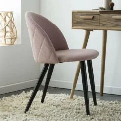 Made in Meubles Chaise<Chaise en tissu rose pâle et métal Jasmine (lot de 2)