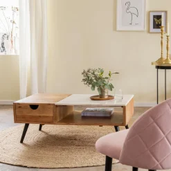 Made in Meubles Chaise<Chaise en tissu rose pâle et métal Jasmine (lot de 2)