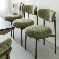 Made in Meubles Chaise<Chaise en tissu vert et métal effet bois Janis (lot de 2)