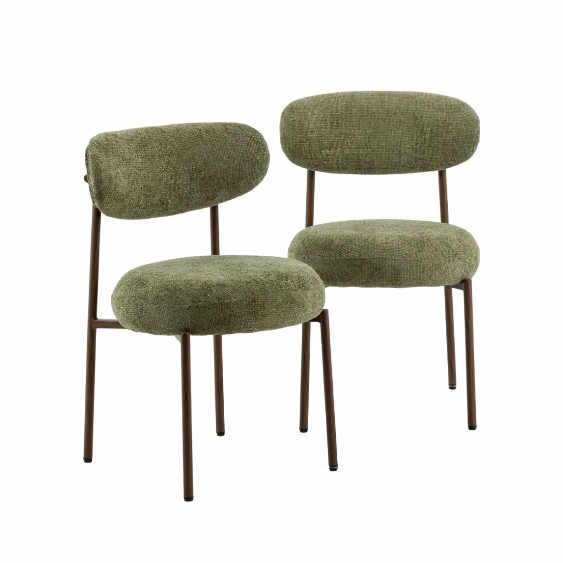 Made in Meubles Chaise<Chaise en tissu vert et métal effet bois Janis (lot de 2)