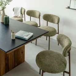 Made in Meubles Chaise<Chaise en tissu vert et métal effet bois Janis (lot de 2)