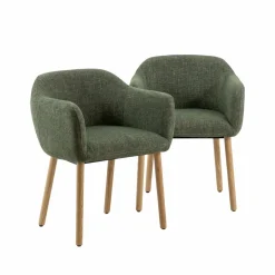 Made in Meubles Chaise<Chaise en tissu vert et pieds en bois Solène (lot de 2)