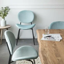 Made in Meubles Chaise<Chaise en velours bleu turquoise Sohane (lot de 2)