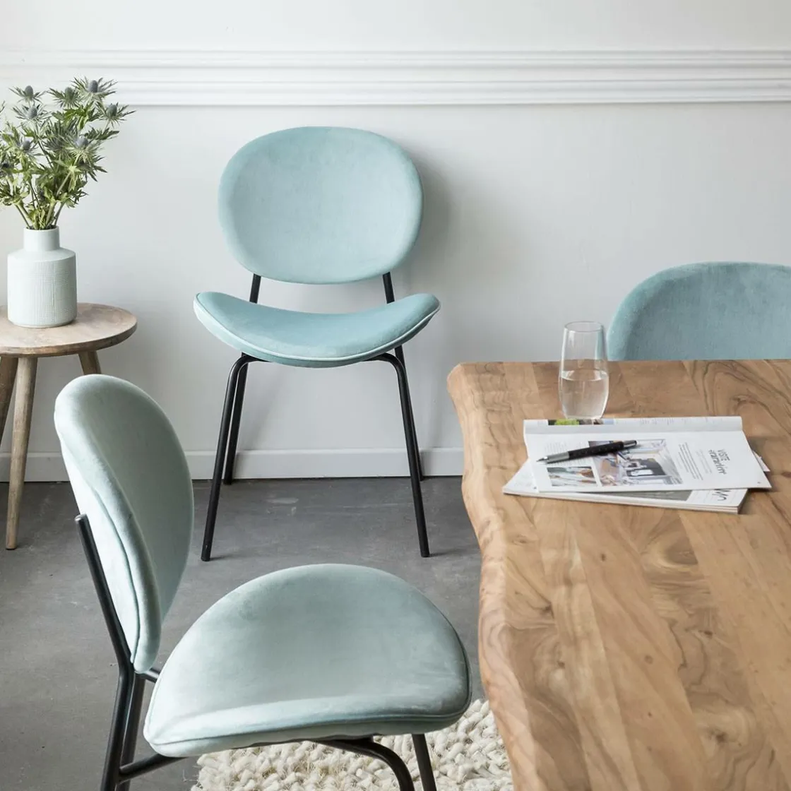 Made in Meubles Chaise<Chaise en velours bleu turquoise Sohane (lot de 2)