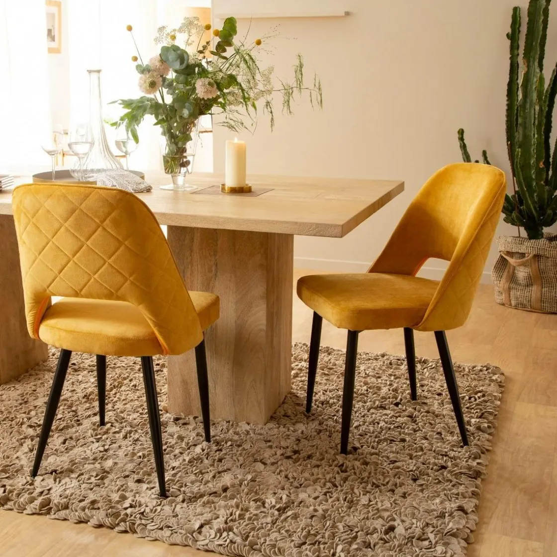 Made in Meubles Chaise<Chaise en velours moutarde Rumba (lot de 2)