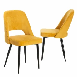 Made in Meubles Chaise<Chaise en velours moutarde Rumba (lot de 2)