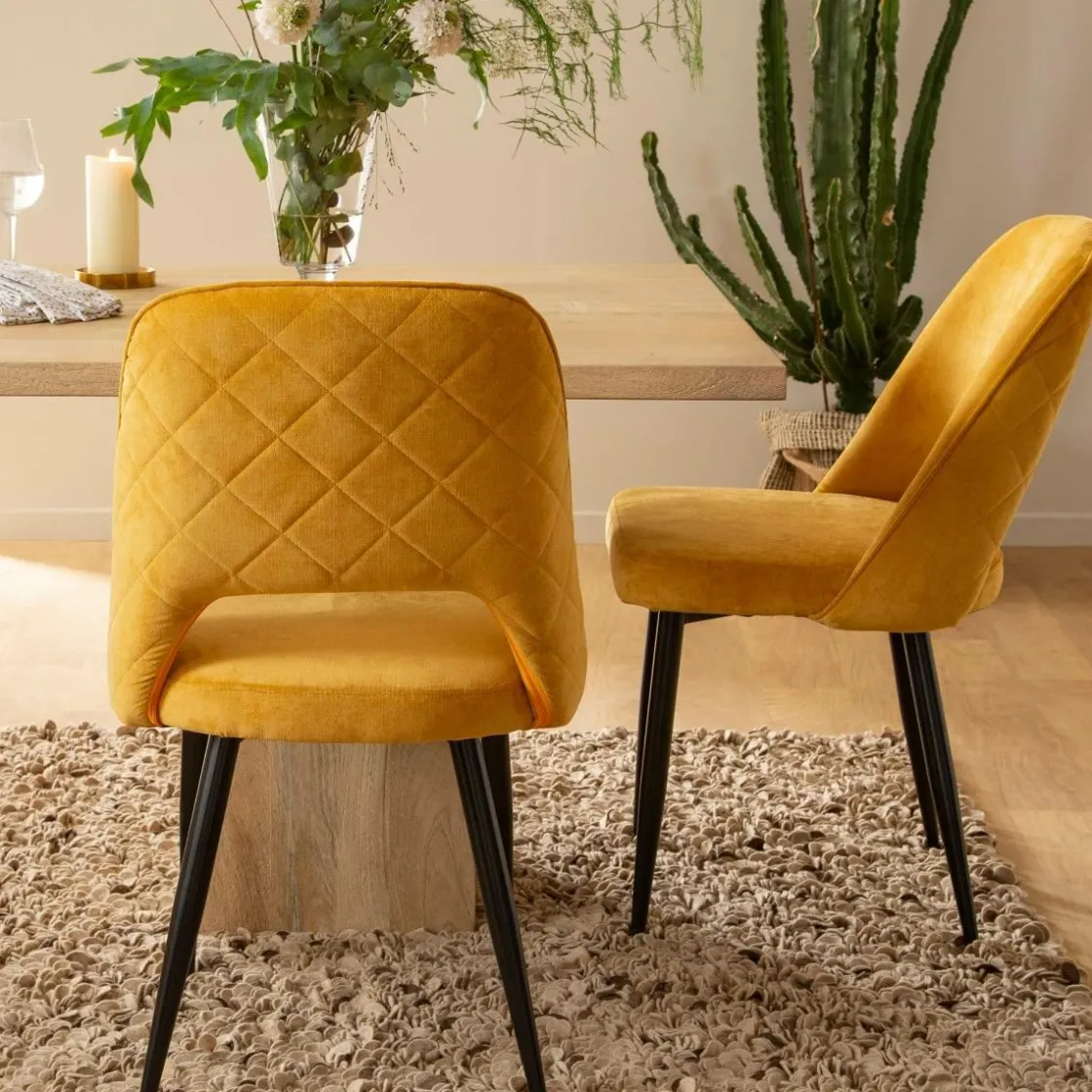 Made in Meubles Chaise<Chaise en velours moutarde Rumba (lot de 2)