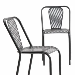 Made in Meubles Chaise<Chaise perforée en métal noir Julien (lot de 2)