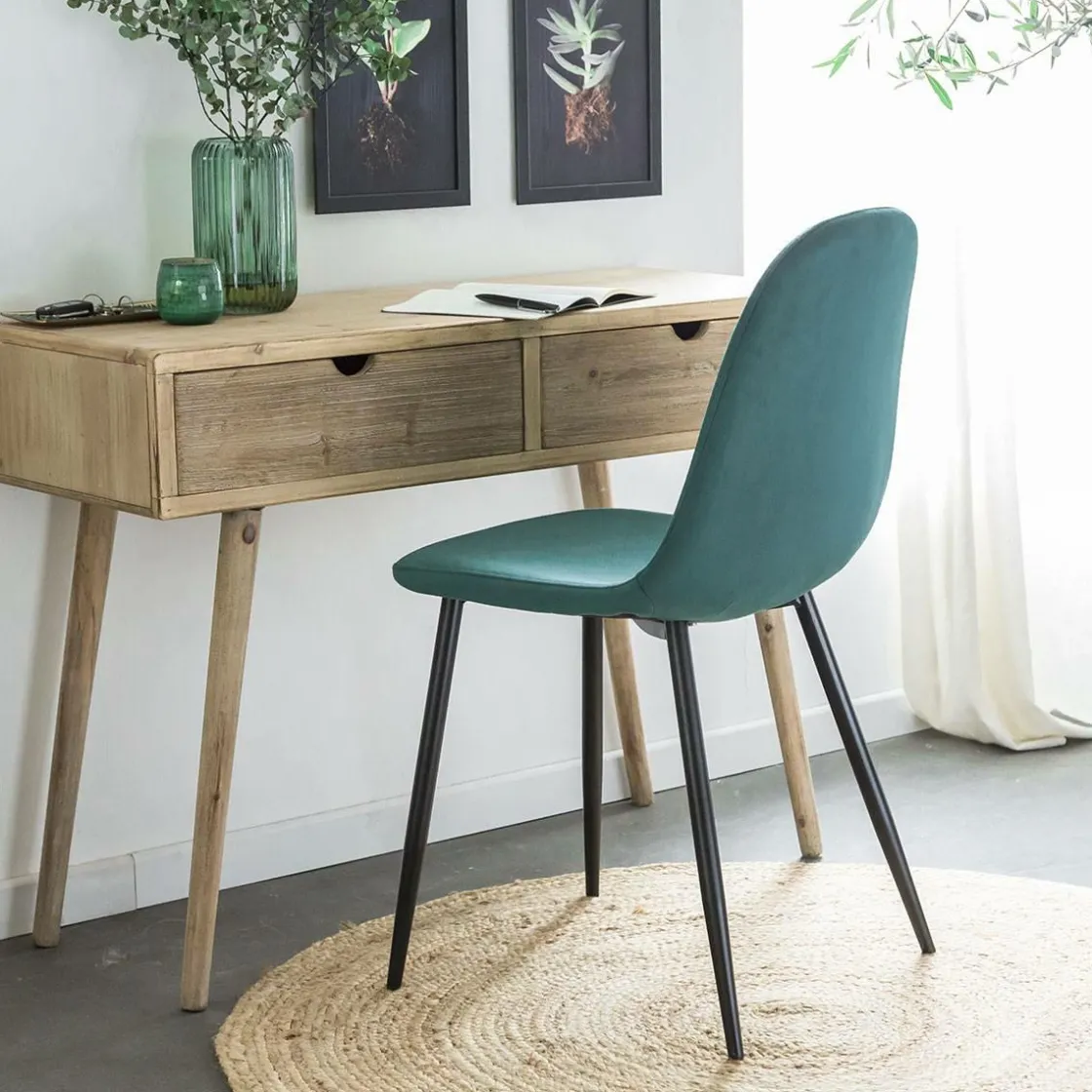 Made in Meubles Chaise<Chaise scandinave en velours vert Copenhague (lot de 2)