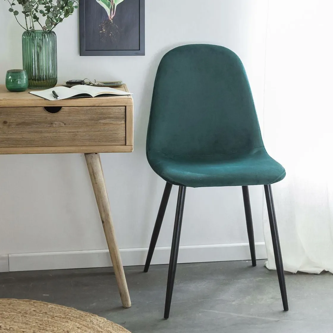 Made in Meubles Chaise<Chaise scandinave en velours vert Copenhague (lot de 2)