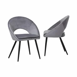 Made in Meubles Chaise<Chaise style fauteuil en velours gris souris Elouan (lot de 2)