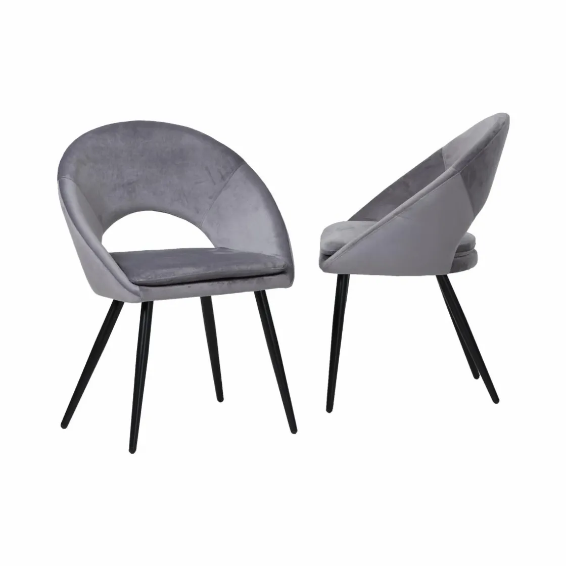 Made in Meubles Chaise<Chaise style fauteuil en velours gris souris Elouan (lot de 2)